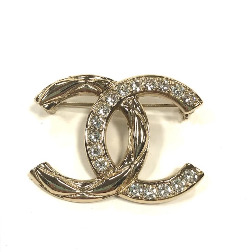 CHANEL Gold and Silver Crystal Brooch